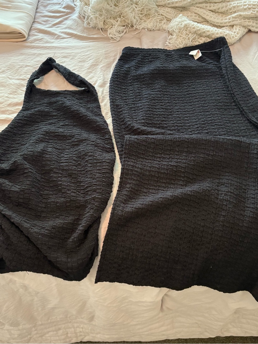 Good Luck Gem Black Textured Halter Top and maxi  Skirt Set